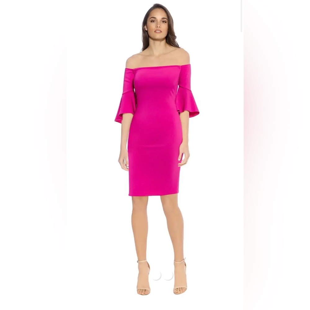 Laundry By Shelli Segal Fuchsia Off-Shoulder Dress